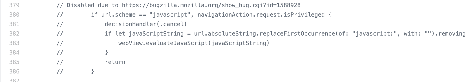 Firefox for iOS source code after javascript URI support was removed from the address bar