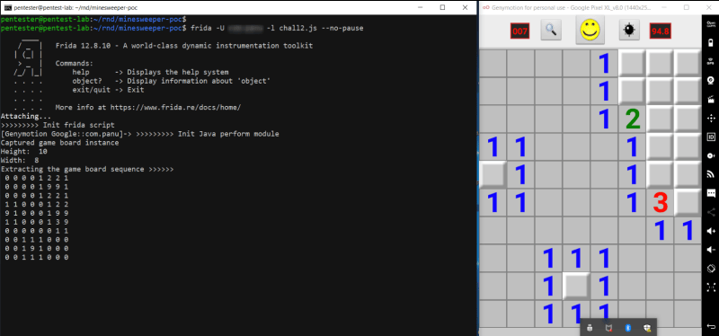 Minesweeper board hacked
