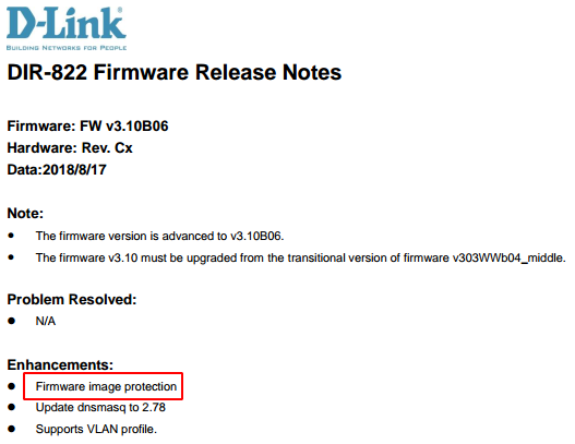 DLINK Release Notes