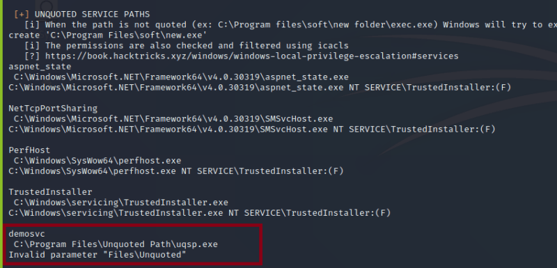 Unquoted service path vulnerability