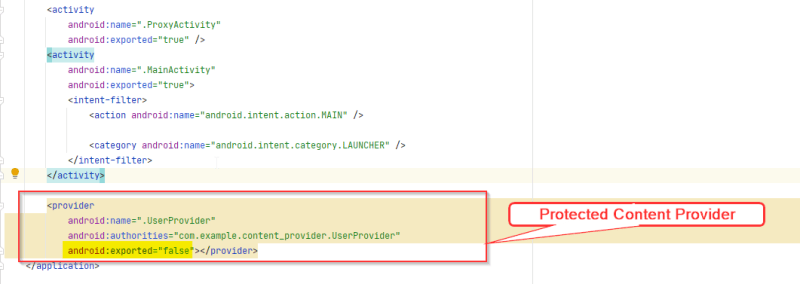 Access To Protected Content-Provider Using Implicit Intent