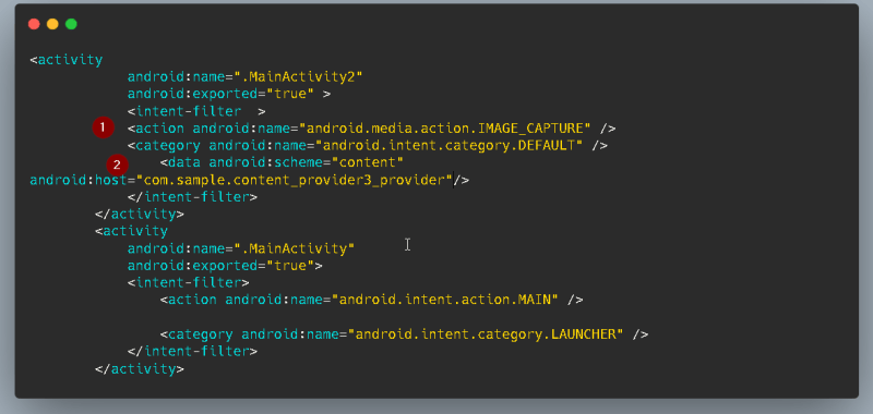 Access to Protected Content-provider using Intent Interception