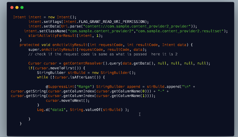 Access To Protected Content-Provider Using Intent Interception