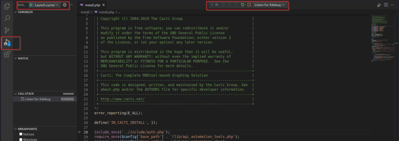 Image displaying the VS code window before the set breakpoint is triggered