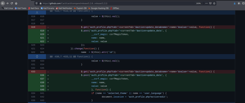 Image displaying new commits to fix the vulnerable code
