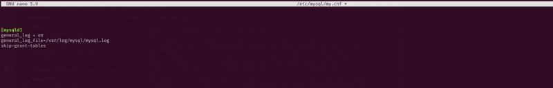 Image displaying modified mysql configuration file