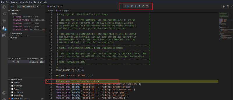 Image displaying triggered breakpoint