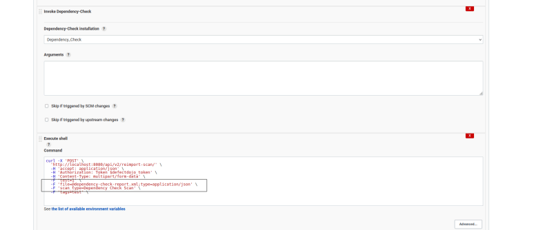 This image shows dependency check integration