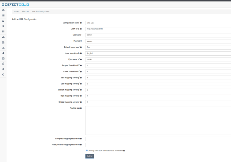 This image shows details to put in Jira configuration