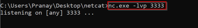 Command line screenshot showing opened listener port