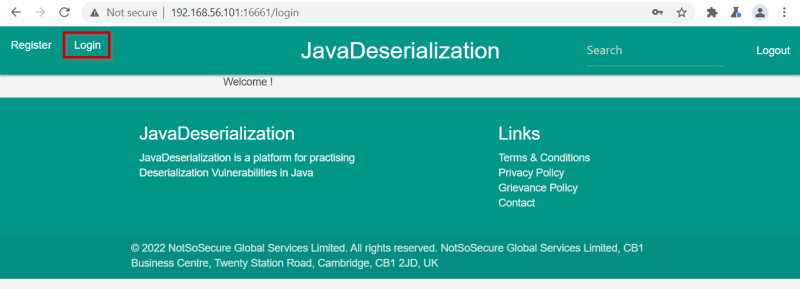 Screenshot showing Login button on post-login page.