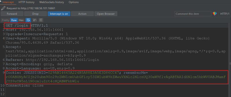 Burp screenshot showing captured login button request