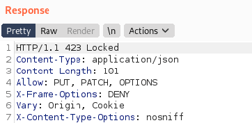 Broken Access Control, Questionnaire locked, PUT method enabled, Allow header in response