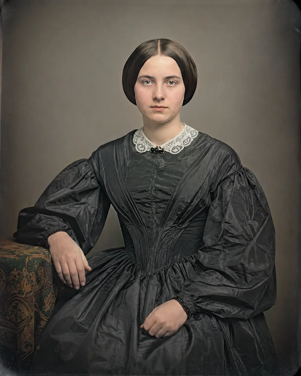 A restored 1850s portrait, colour and detail brought back