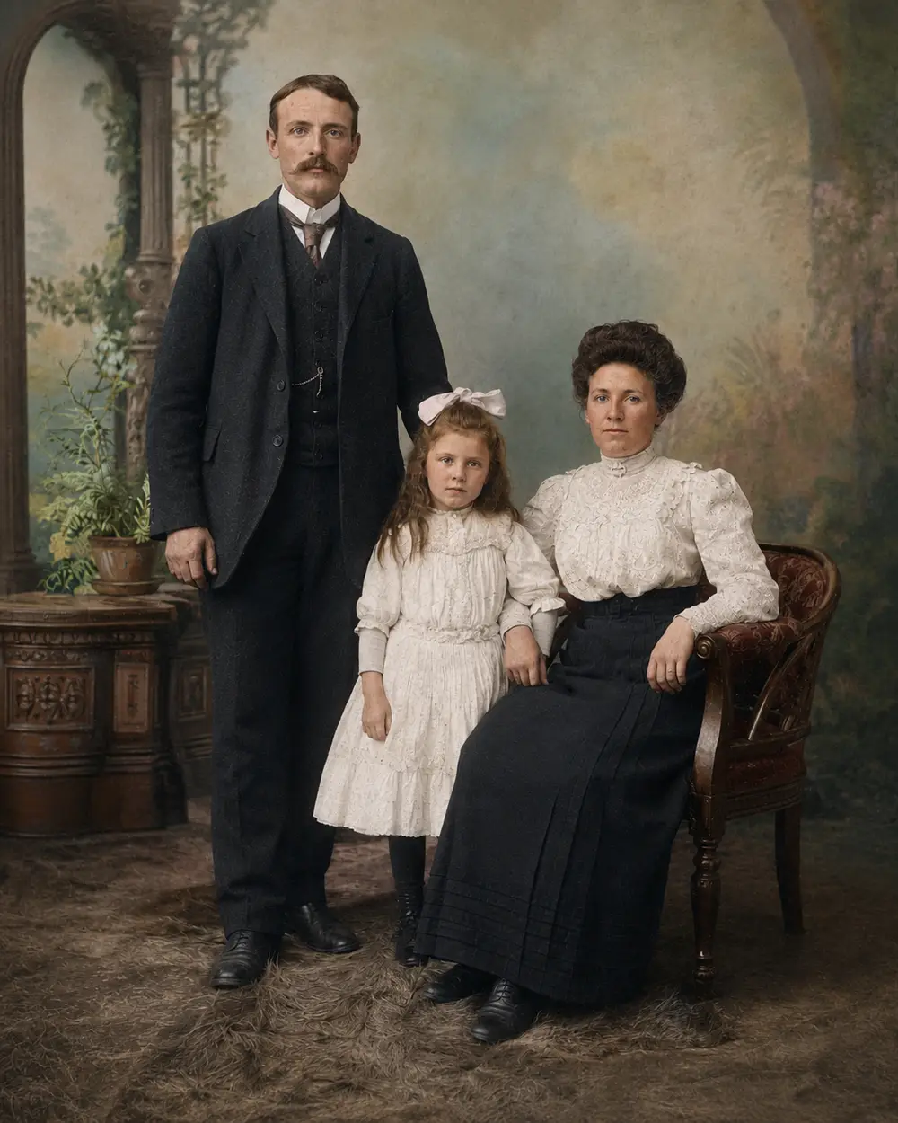 A restored family portrait, colour and detail brought back