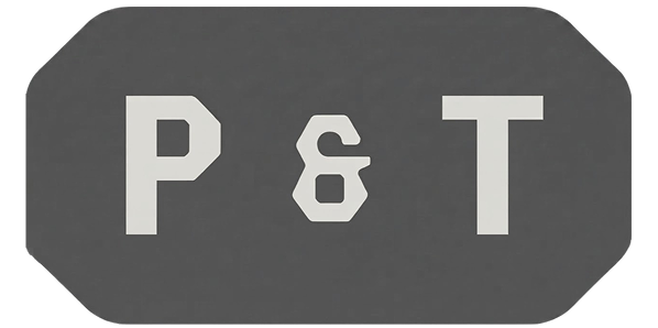 Bild mit den Buchstaben P und T in Großschrift, getrennt durch ein kaufmännisches Und-Zeichen (&), auf grauem, abgeschrägtem rechteckigem Hintergrund.