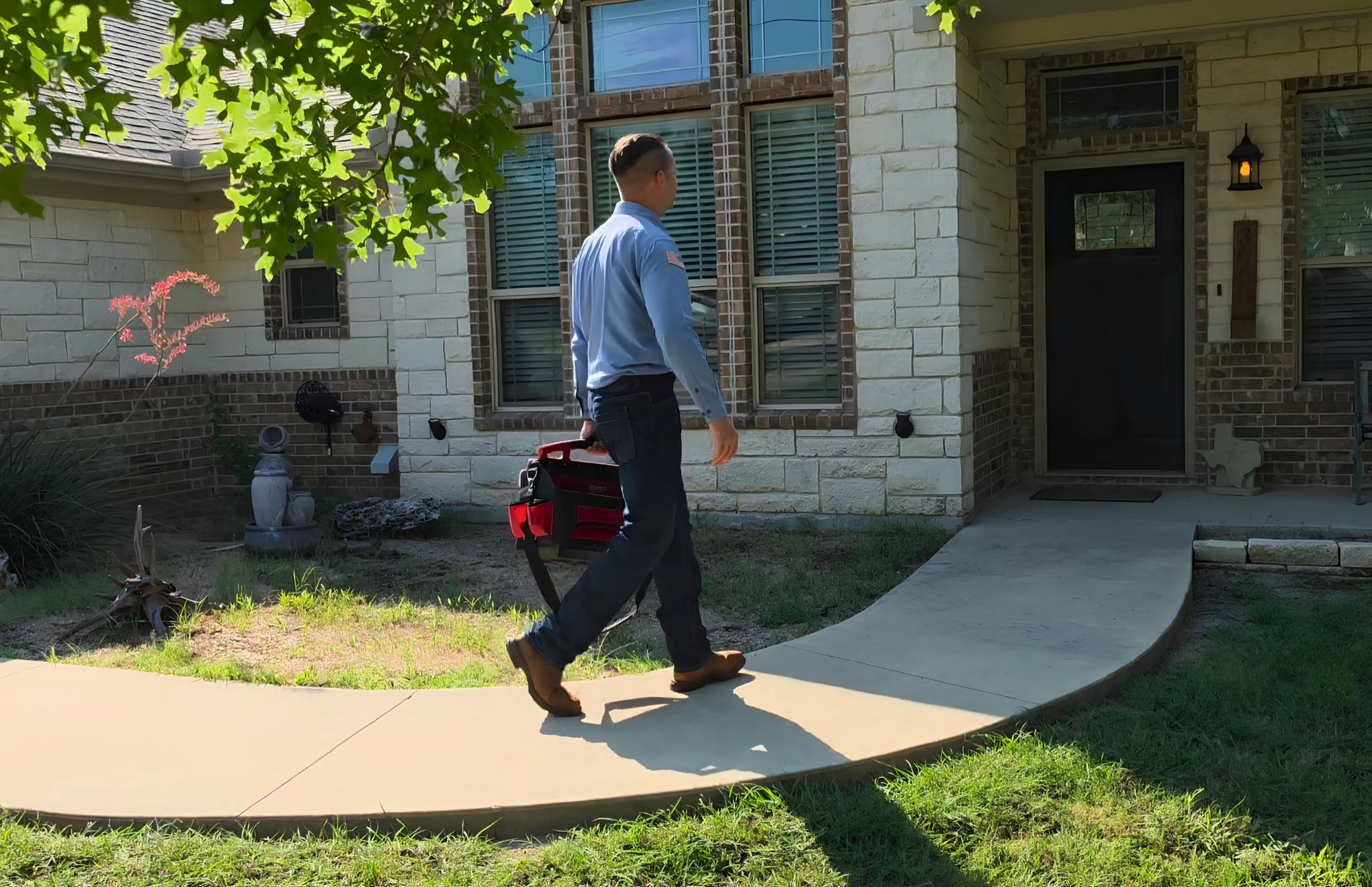 Patriot Plumbing technician arriving at a Central Texas home