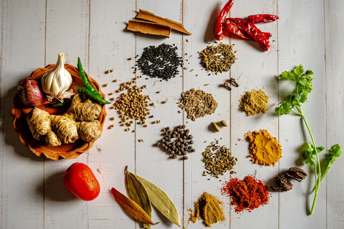 Ground spices in warm tones