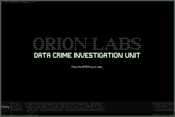 DLP98 game screenshot: Orion Labs Data Crime Investigation Unit title screen