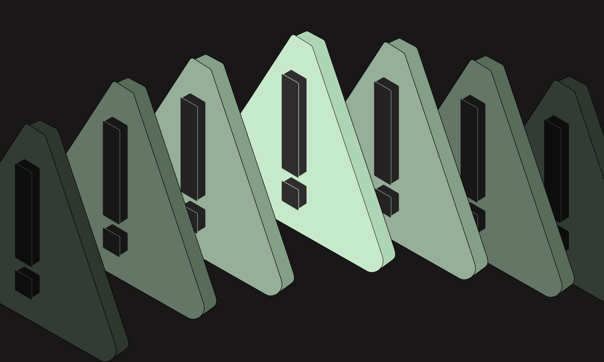 Series of triangles with exclamation points, representing prompt injection.