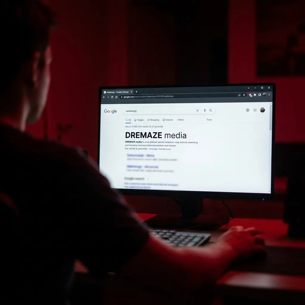 Nutzer sieht DREMAZE Media ganz oben in der Google-Suche – Sichtbarkeit durch SEA und Google Ads