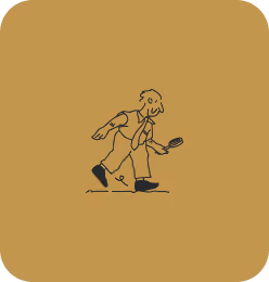 Cartoon man with tie walking and examining ground with magnifying glass.