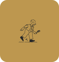 Cartoon man with tie walking and examining ground with magnifying glass.