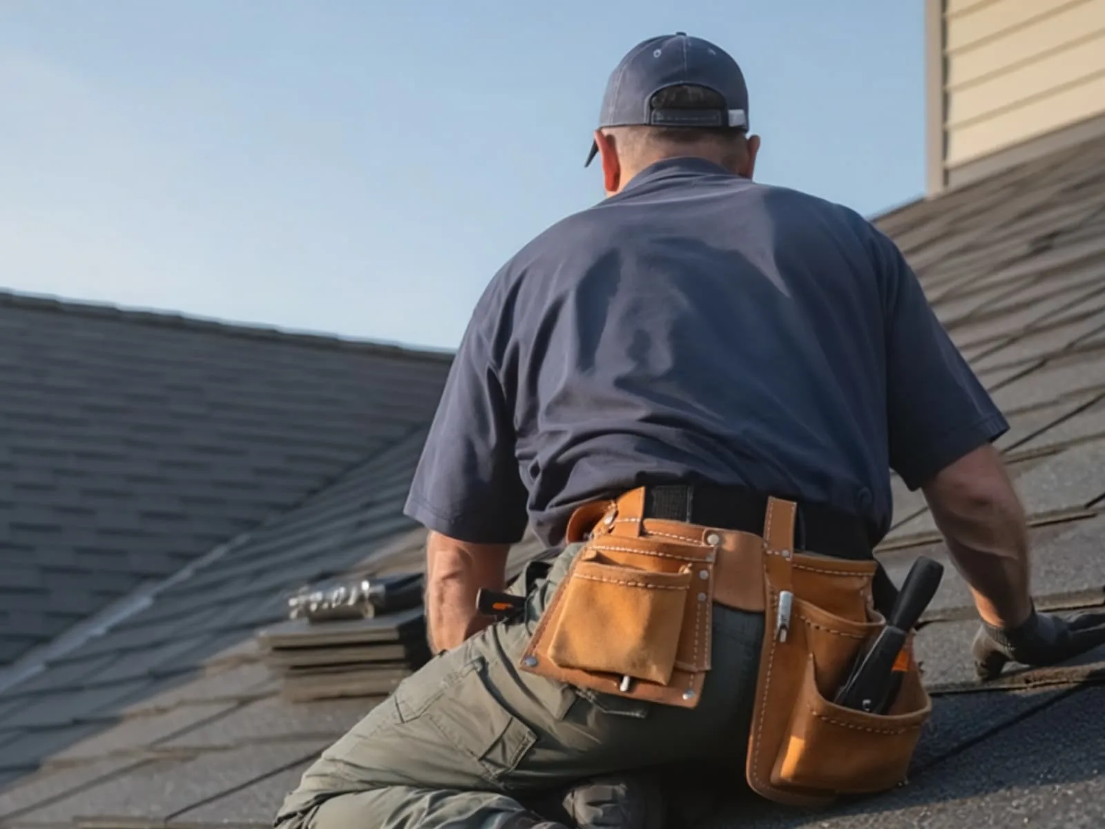 Purlin in-house crew installing architectural shingles