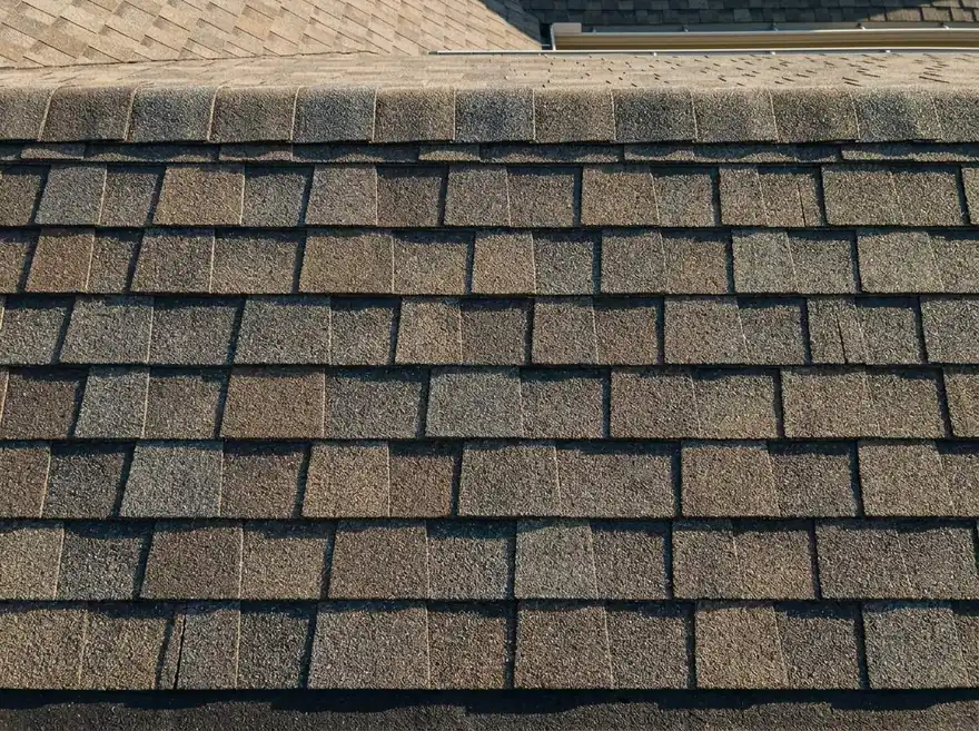 Close-up of new architectural shingle courses