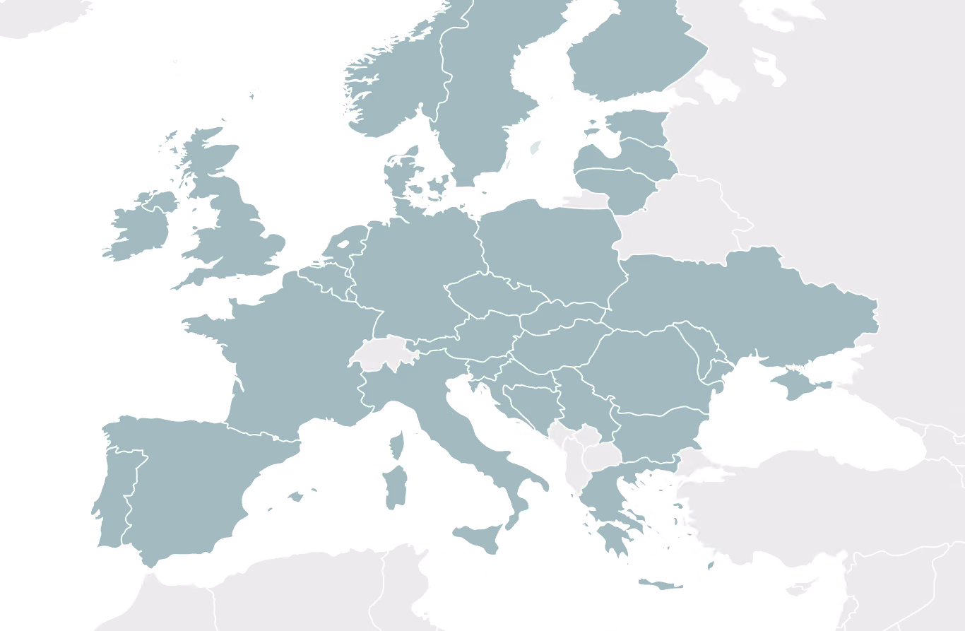 Map of Europe with the countries Digmatix operates in highlighted