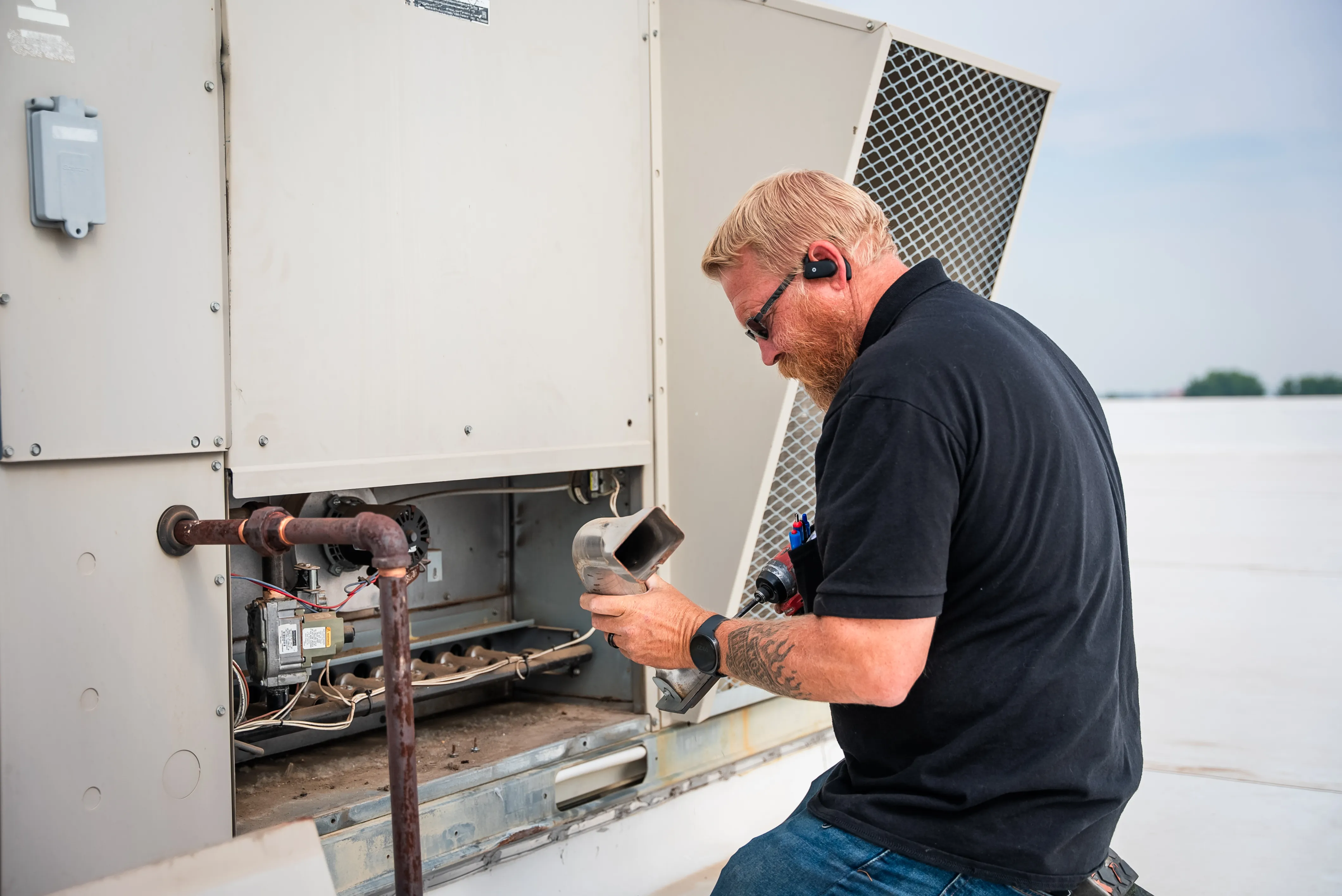 Close-up of residential HVAC equipment and ductwork