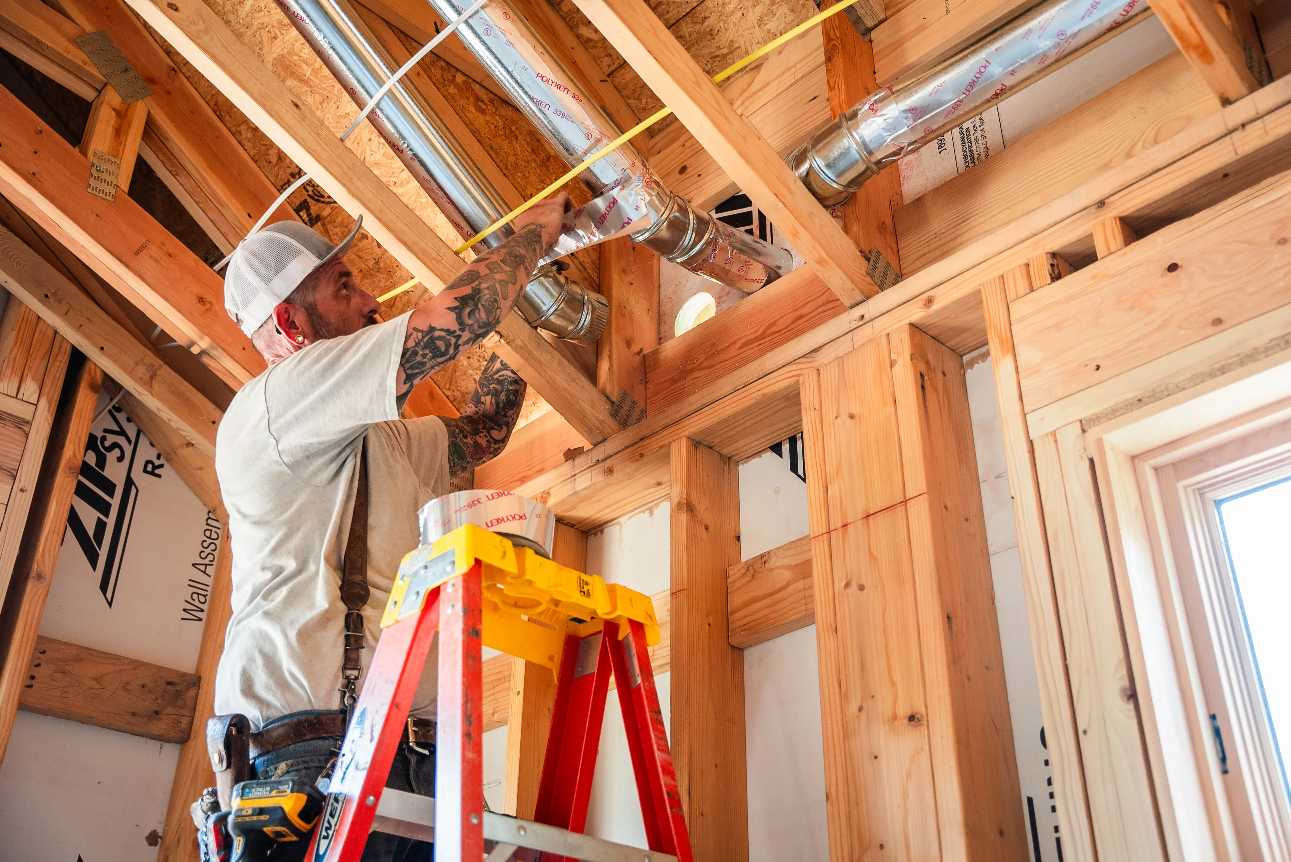 Close-up of residential HVAC equipment and ductwork