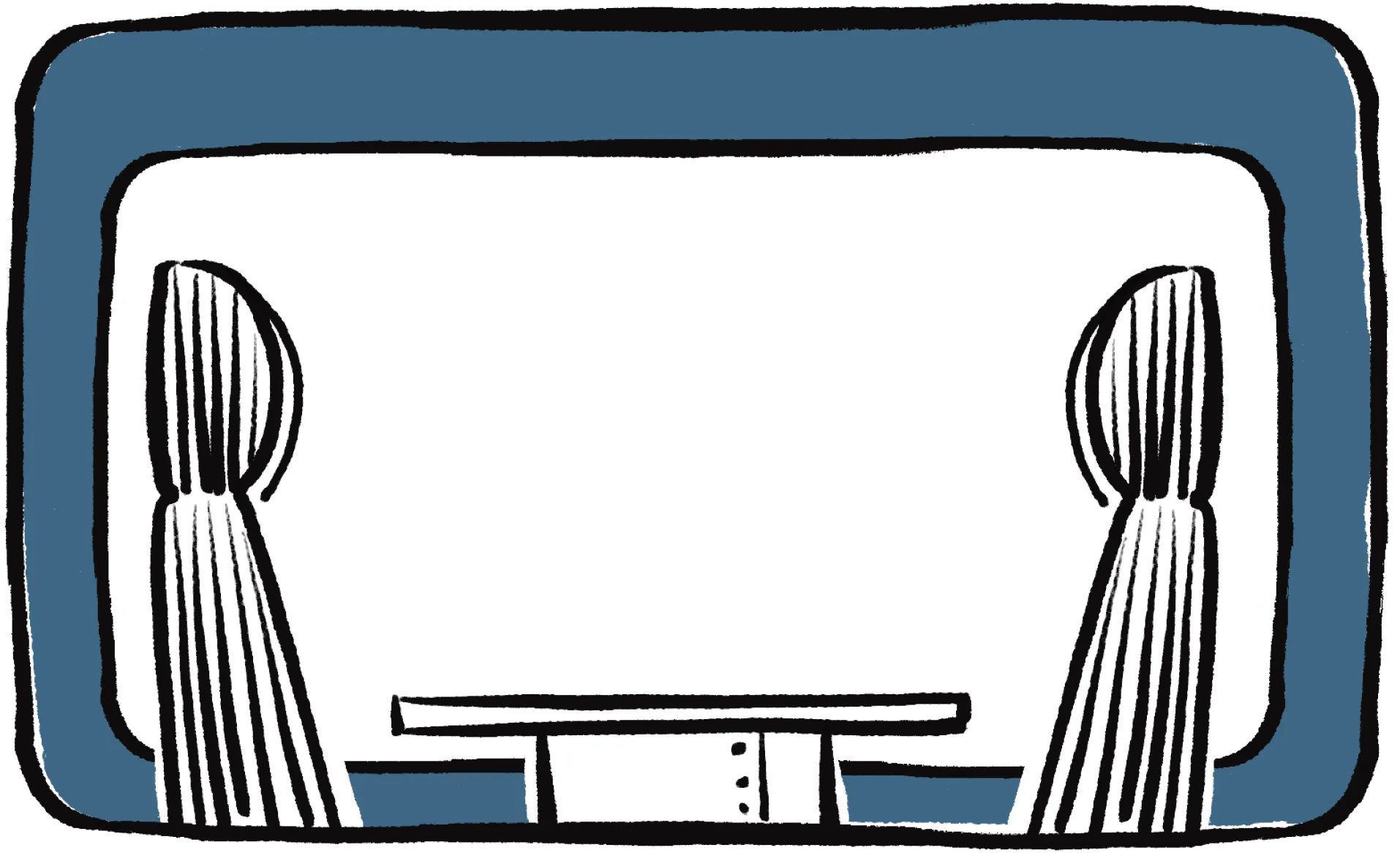 Illustration de l'intérieur d'un wagon vide : deux sièges de part et d'autre d'une table