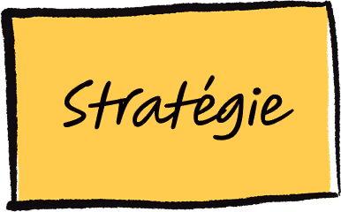 Post-it jaune dessiné à la main portant le mot « Stratégie »