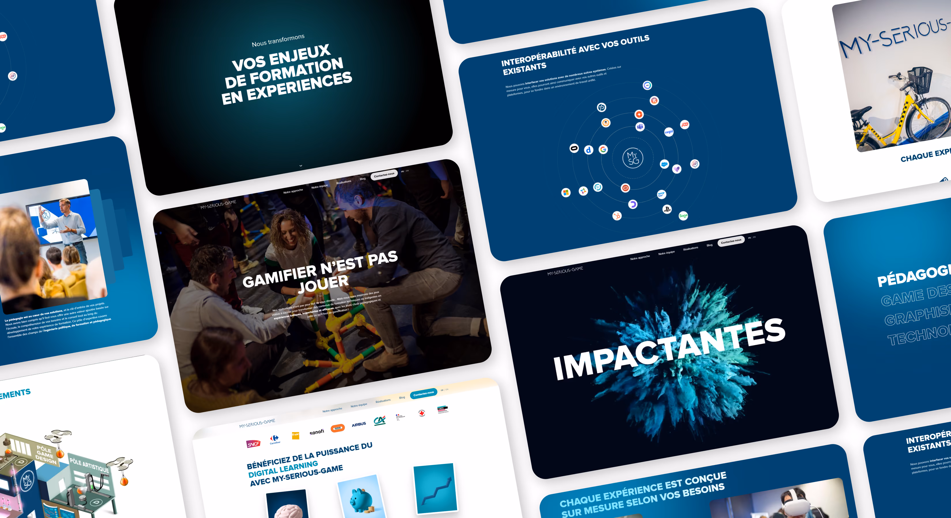 Mosaïque de pages du site My Serious Game : « Gamifier n'est pas jouer »