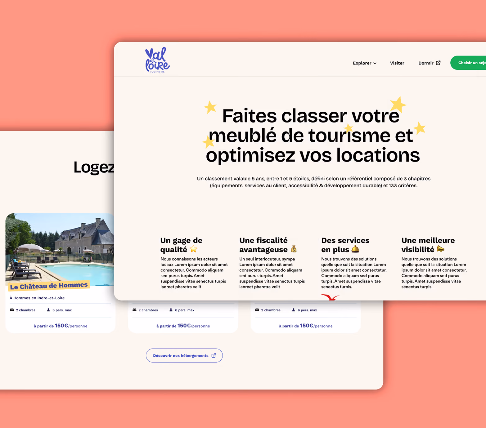 Maquette du site : « Faites classer votre meublé de tourisme et optimisez vos locations »