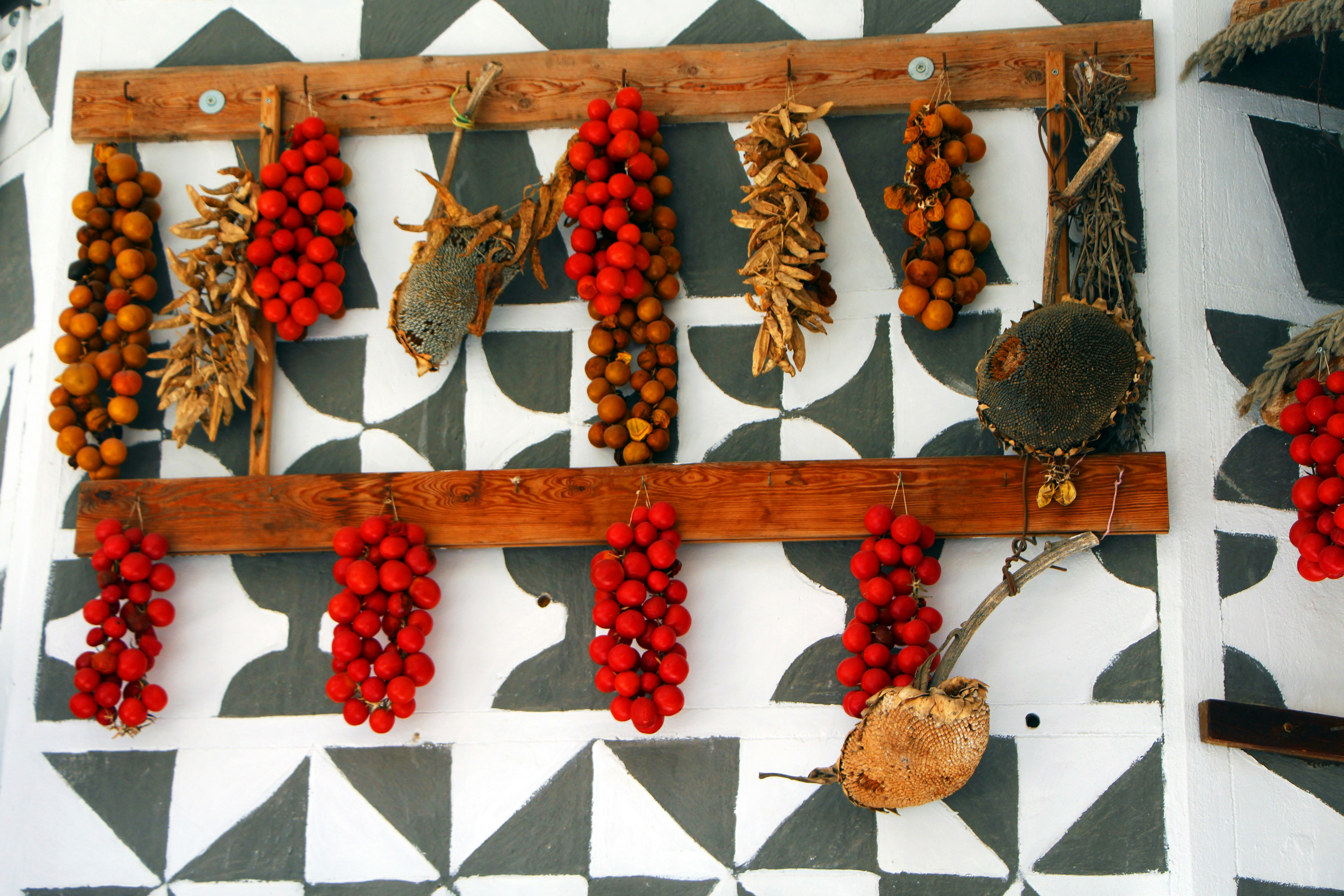 Traditional xysta wall with dried fruit, Chios