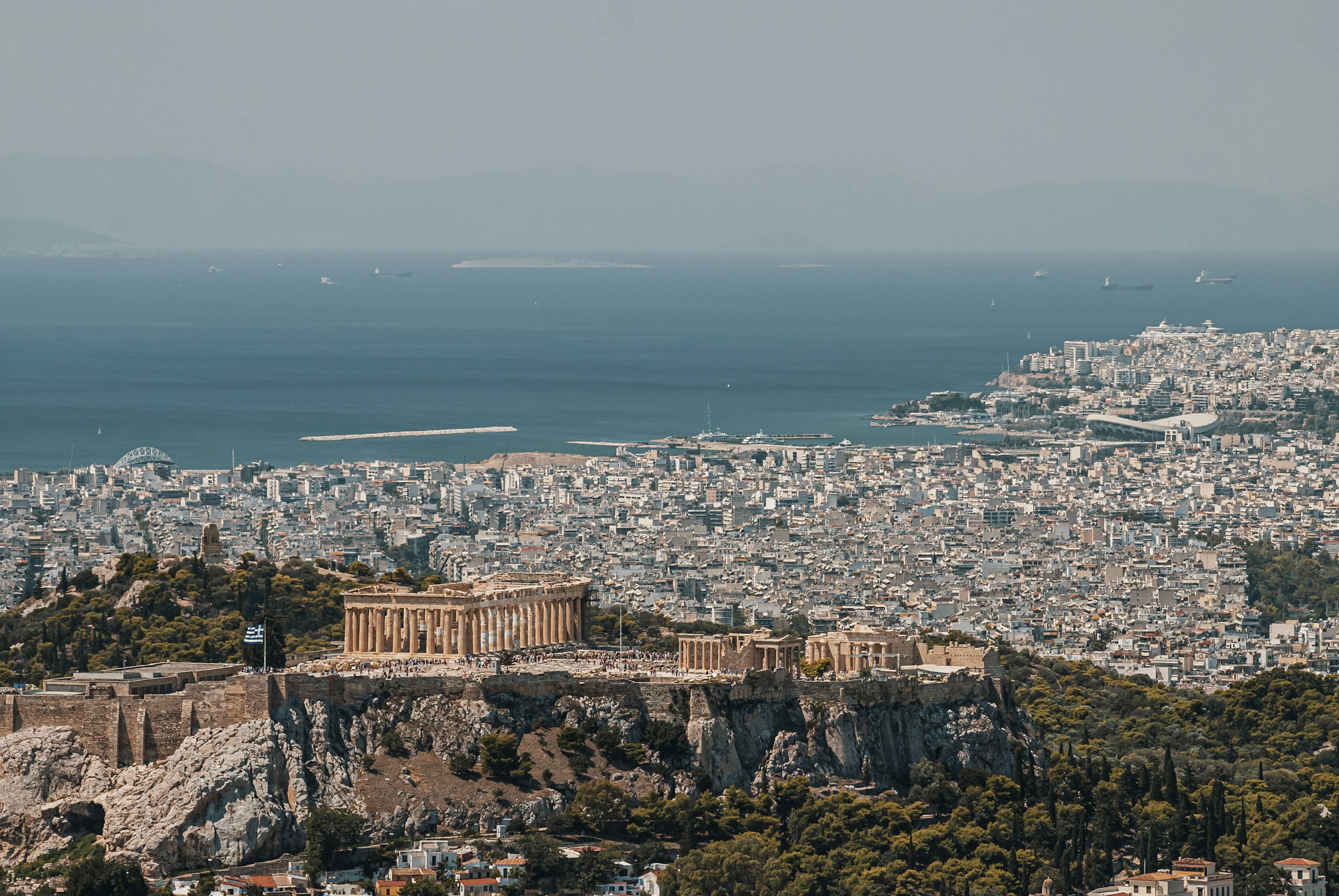 The Acropolis above Athens, with the city stretching down to the Saronic Gulf