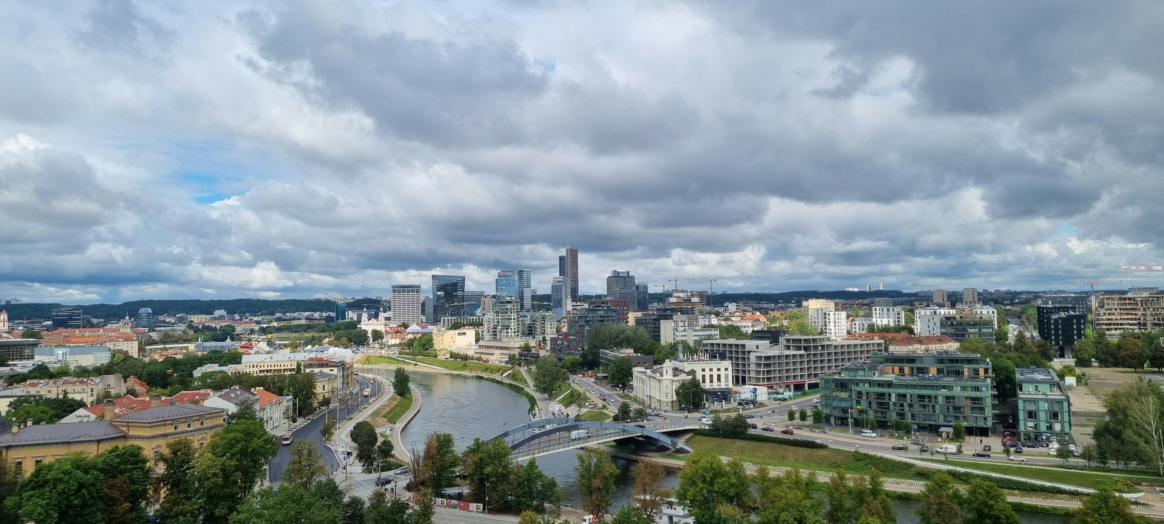 Panorama from Gediminas Castle Tower of the Neris curving through Vilnius