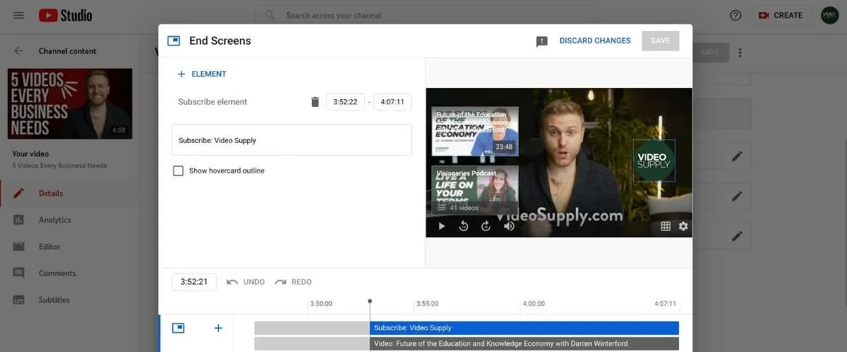 end screen youtube