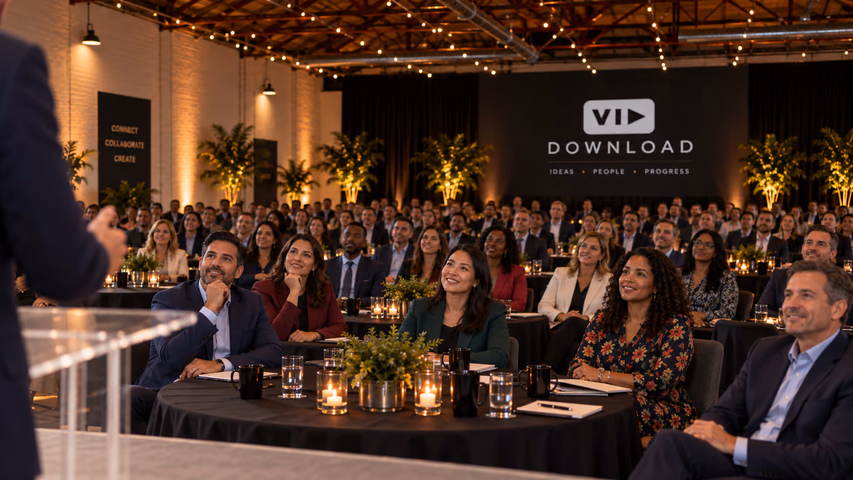 An audience gathered for a live event at GATHER