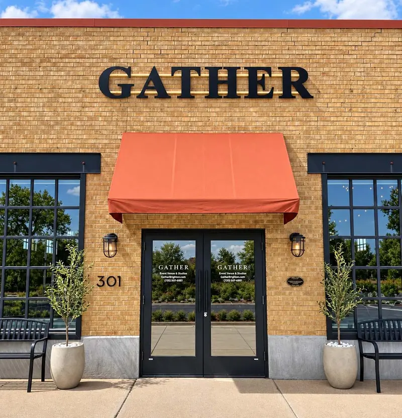 GATHER exterior at 301 S Main Street, Brighton, Colorado, part of the Denver metro.
