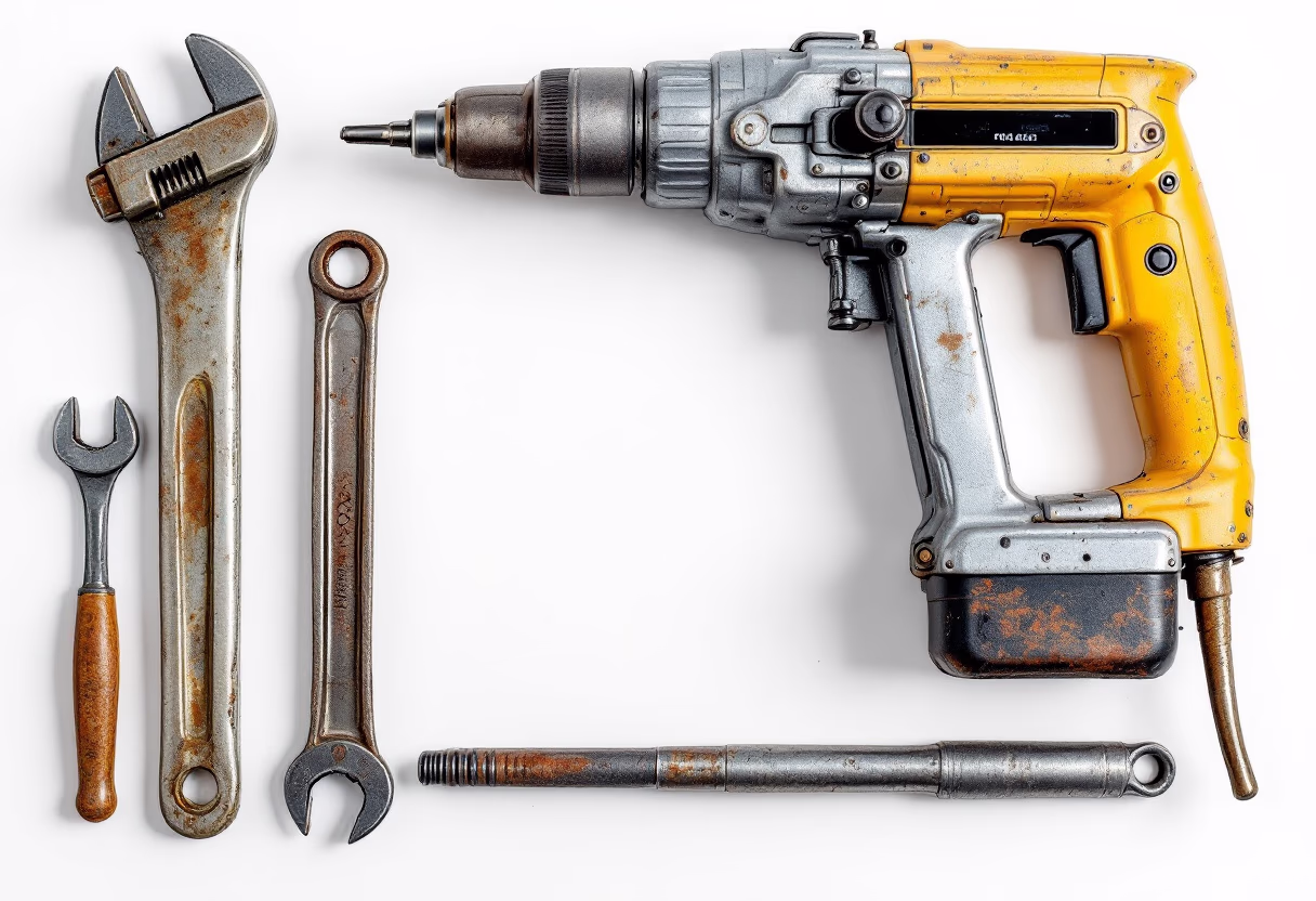 [background image] of old construction tools