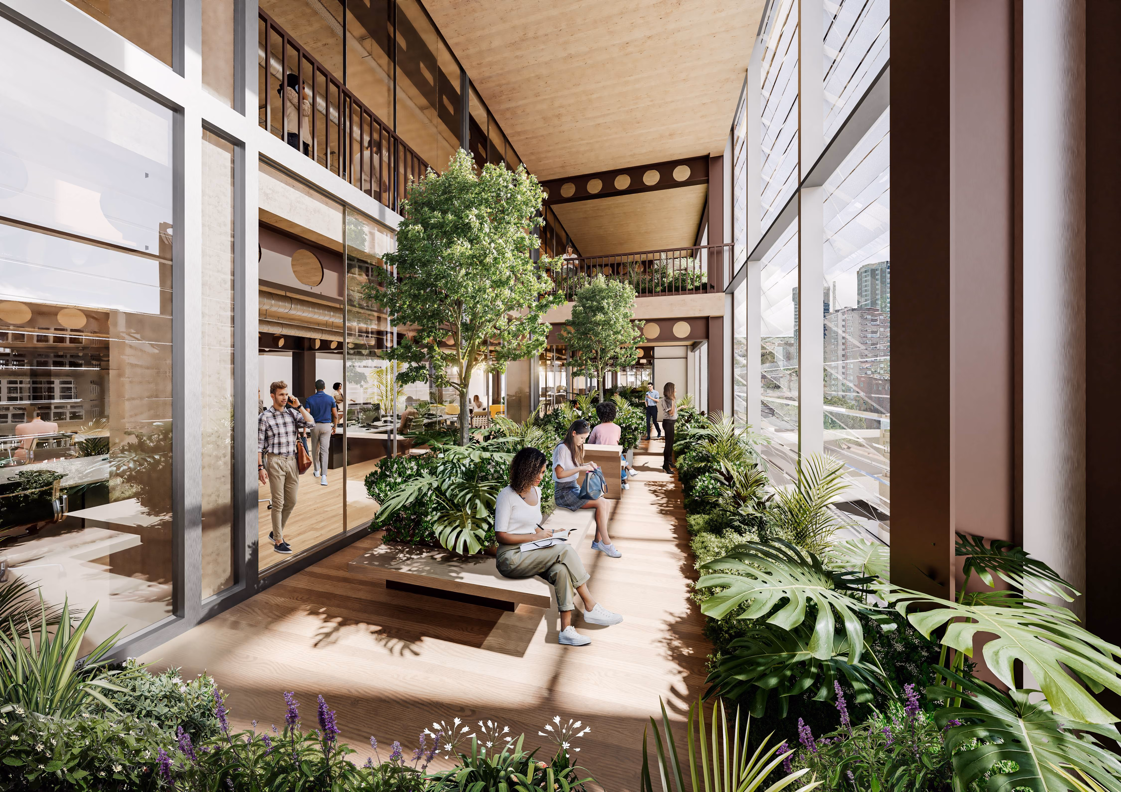 People sitting in modern building