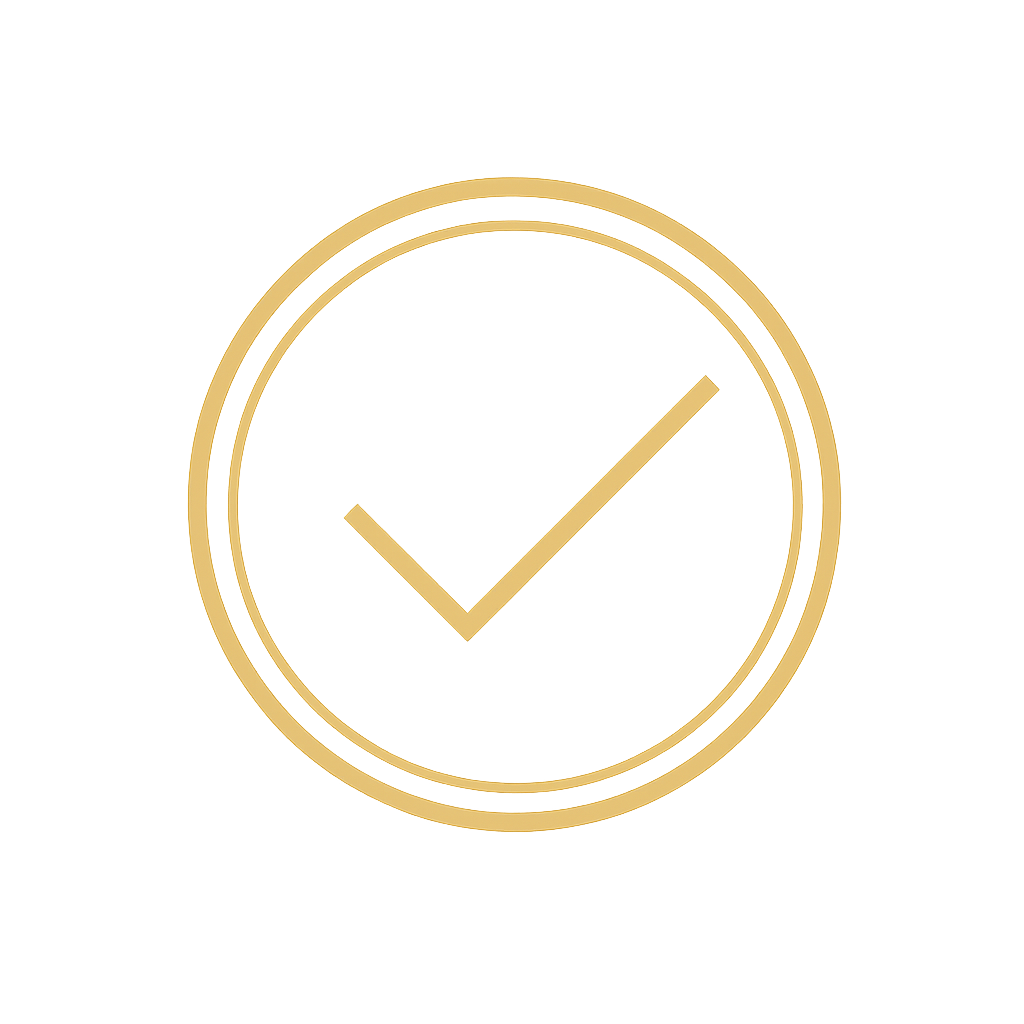 Glowing yellow check mark inside a circular outline on a dark gradient background.