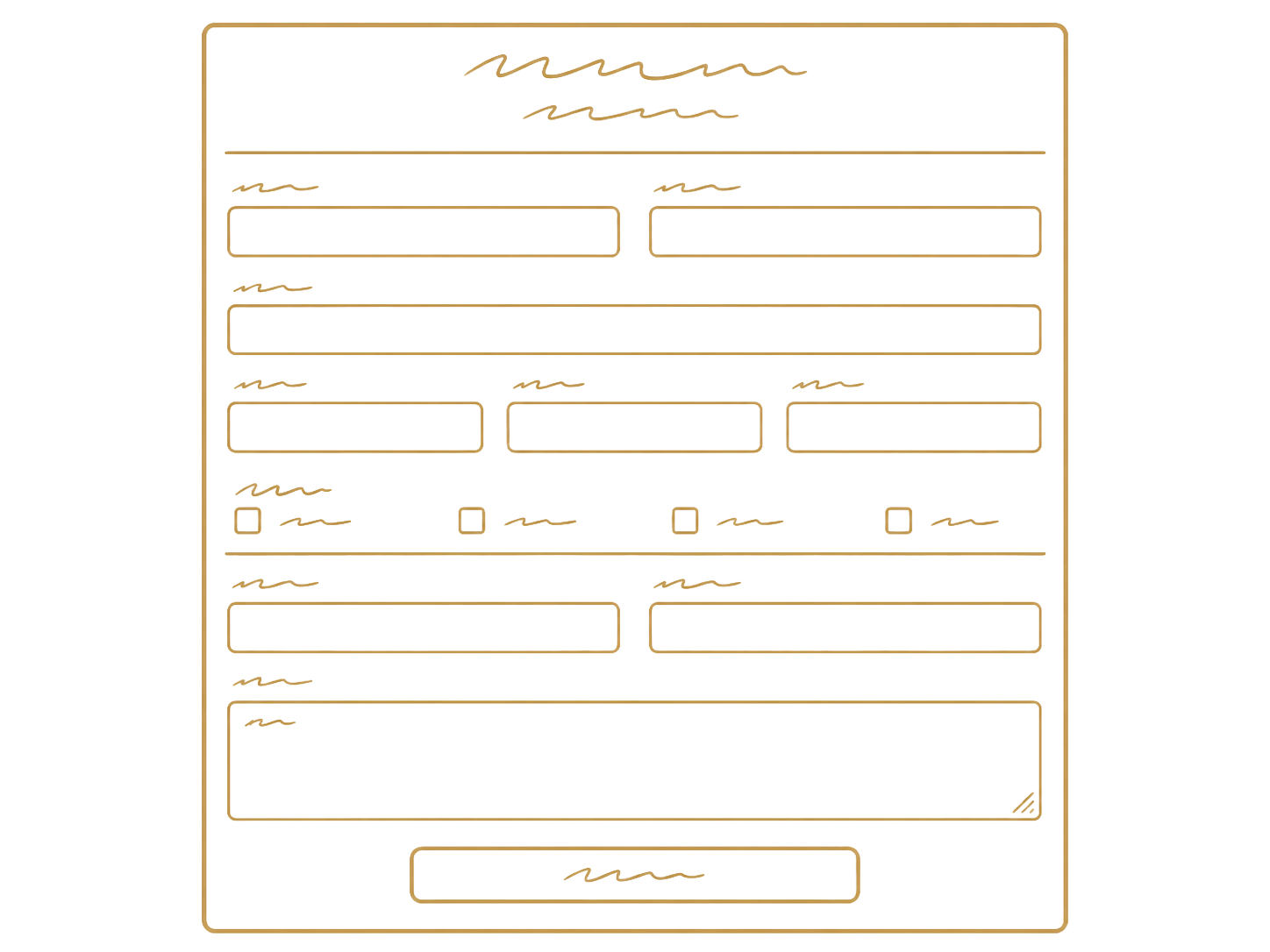 Outlined digital form with multiple text fields, checkboxes, and a submit button on a black background.