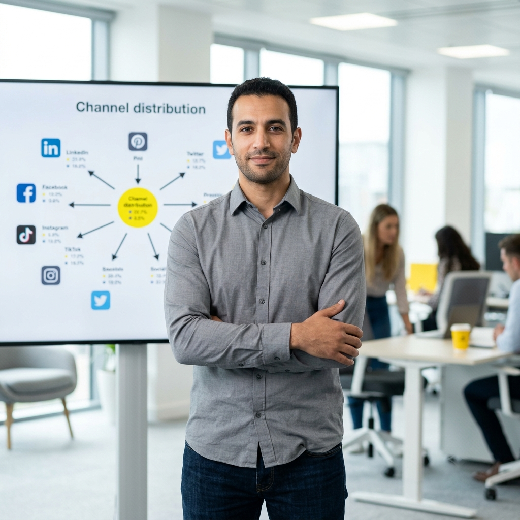 Marketing-Experte vor Multichannel-Dashboard für Blue-Collar-Recruiting