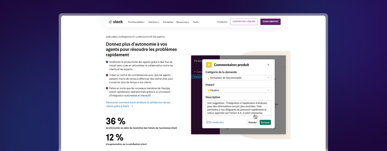 Slack qui met en avant ses informations de manière efficace